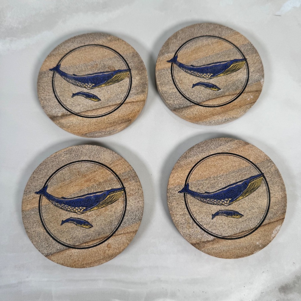 Set‎ of 4 ThirstyStone Coasters Blue Whale Mom and Baby Marine Ocean Nautical